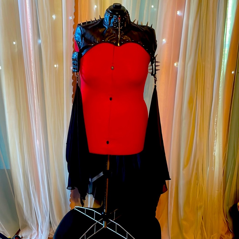 Faux leather spiked shrug w/cape